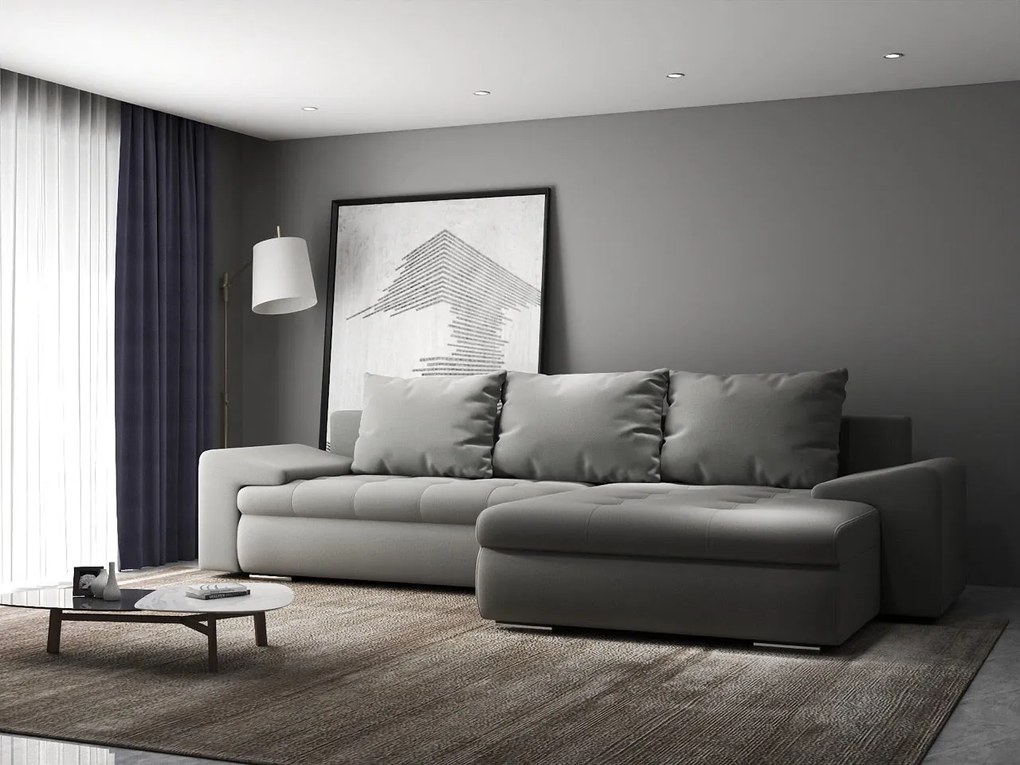 Colțar extensibil dumonde cu ladă de depozitare si sezut confortabil din spuma high-density, Leonardo Royal Gri 260x185 cm II