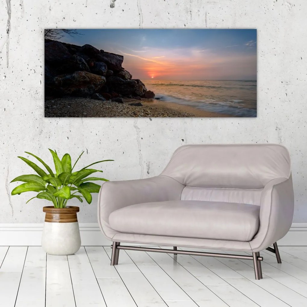 Tablou apusului de soare pe plajă (120x50 cm)