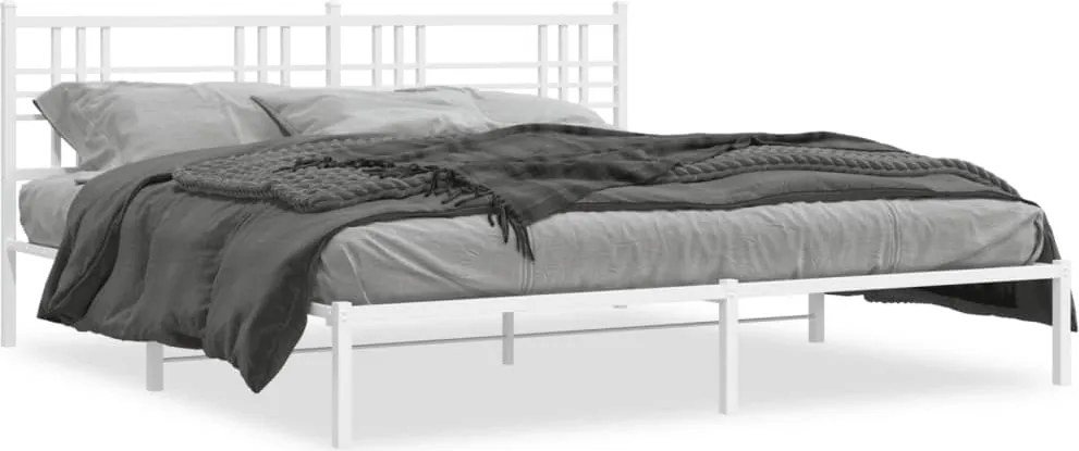 vidaXL Cadru de pat metalic cu tăblie, alb, 183x213 cm