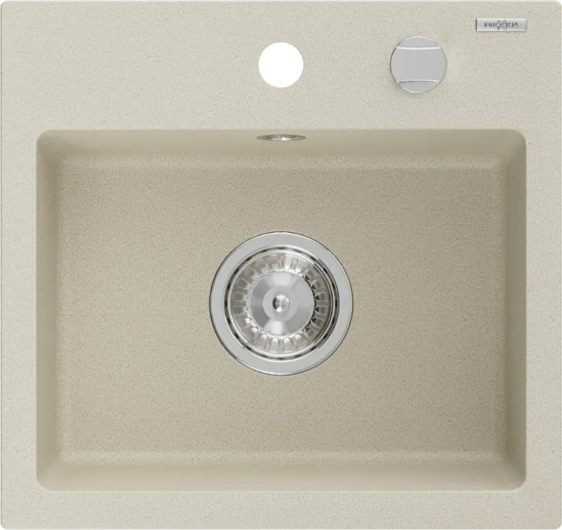 Mexen Milo chiuvetă de bucătărie din granit cu 1 cuvă, 435 x 410 mm, bej, sifon cromat - 6505441000-69