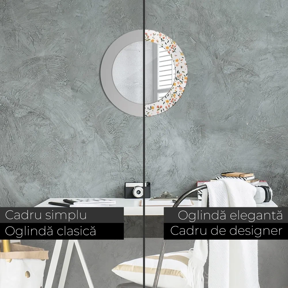 Oglinda rotunda rama cu imprimeu Flori dulci mici