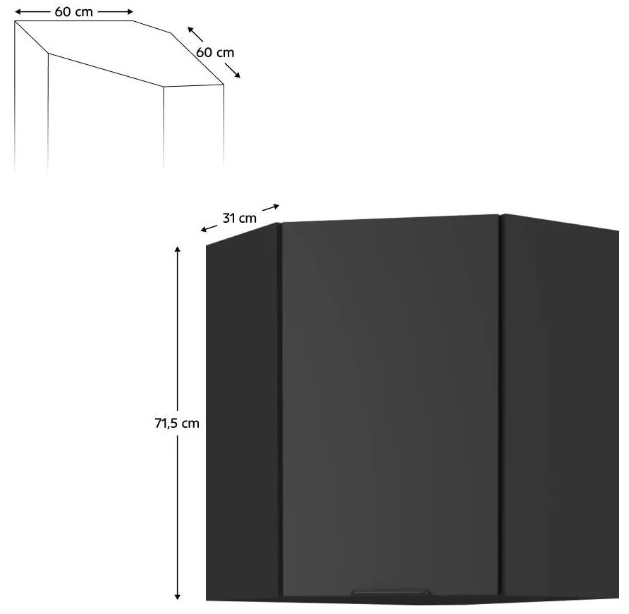 Dulap de bucătărie superior pe colț Sobera 60x60 GN 72 1F (negru). 1097000
