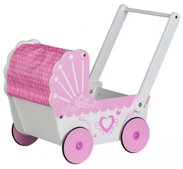 Carucior de papusi din lemn TT003 Ecotoys - Roz