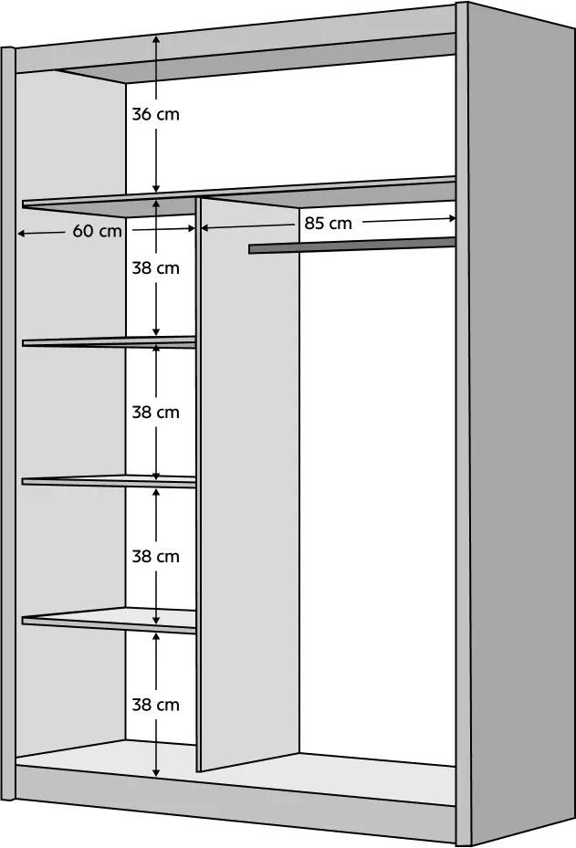 Dulap cu uşi glisante, alb / stejar craft, 150x215 cm, LADDER