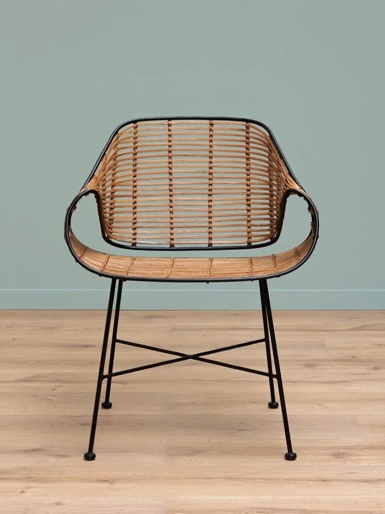 Scaun dining din metal si rattan cu bordura decorativa neagra, "Senzo"