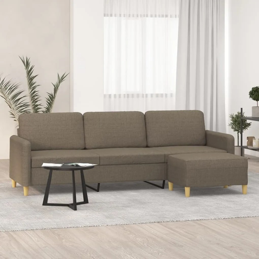 3153610 vidaXL Canapea cu 3 locuri și taburet, taupe, 210 cm, textil