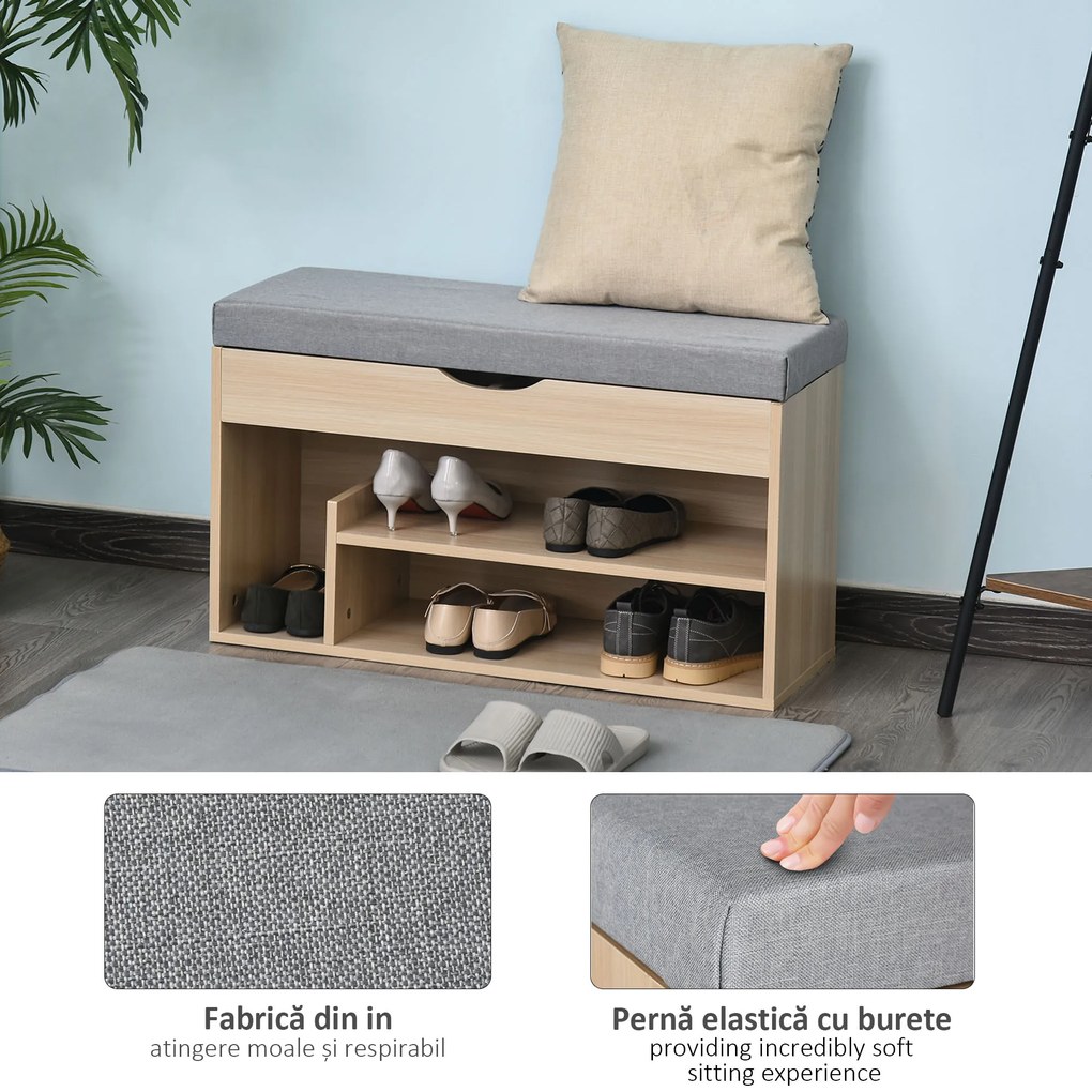 Banca din lemn pentru pantofi, 80x30x48cm HOMCOM | Aosom Romania