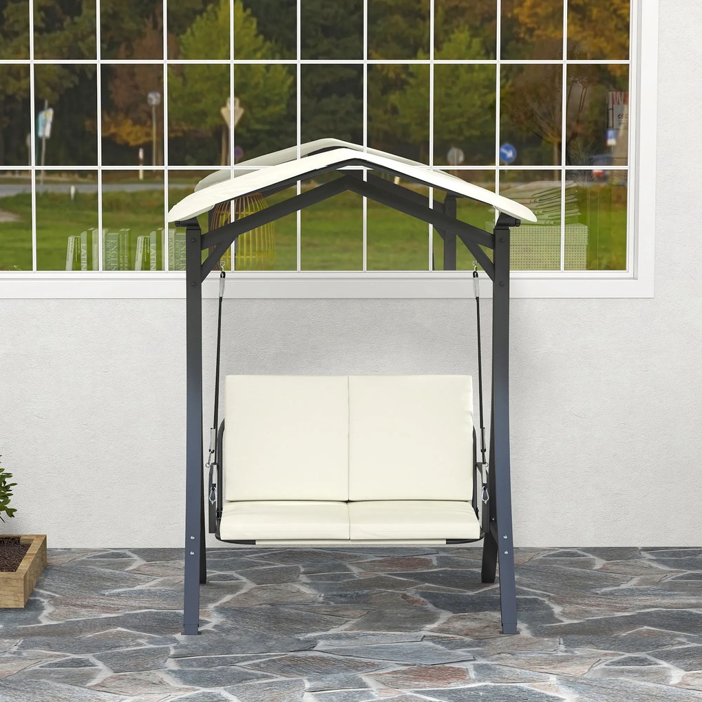 Outsunny Leagăn de Grădină 2 Locuri cu Acoperiș Reglabil 150x120x182cm Crem | Aosom Romania
