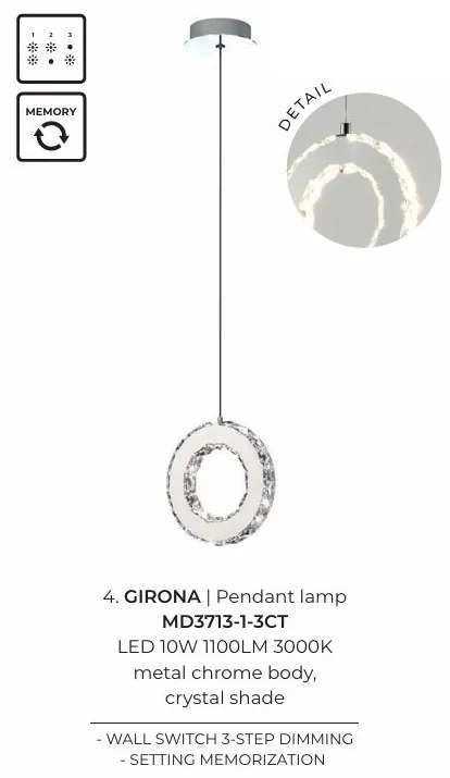 Lustra LED suspendata design modern Girona crom