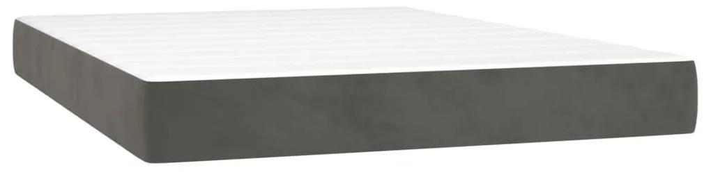 Pat box spring cu saltea, gri inchis, 140x200 cm, catifea Morke gra, 140 x 200 cm, Cu blocuri patrate