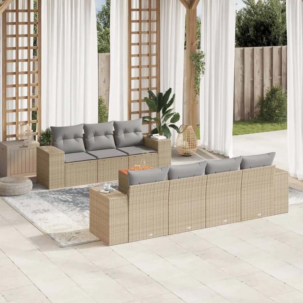 vidaXL Set canapele de grădină, 8 piese, cu perne, bej, poliratan