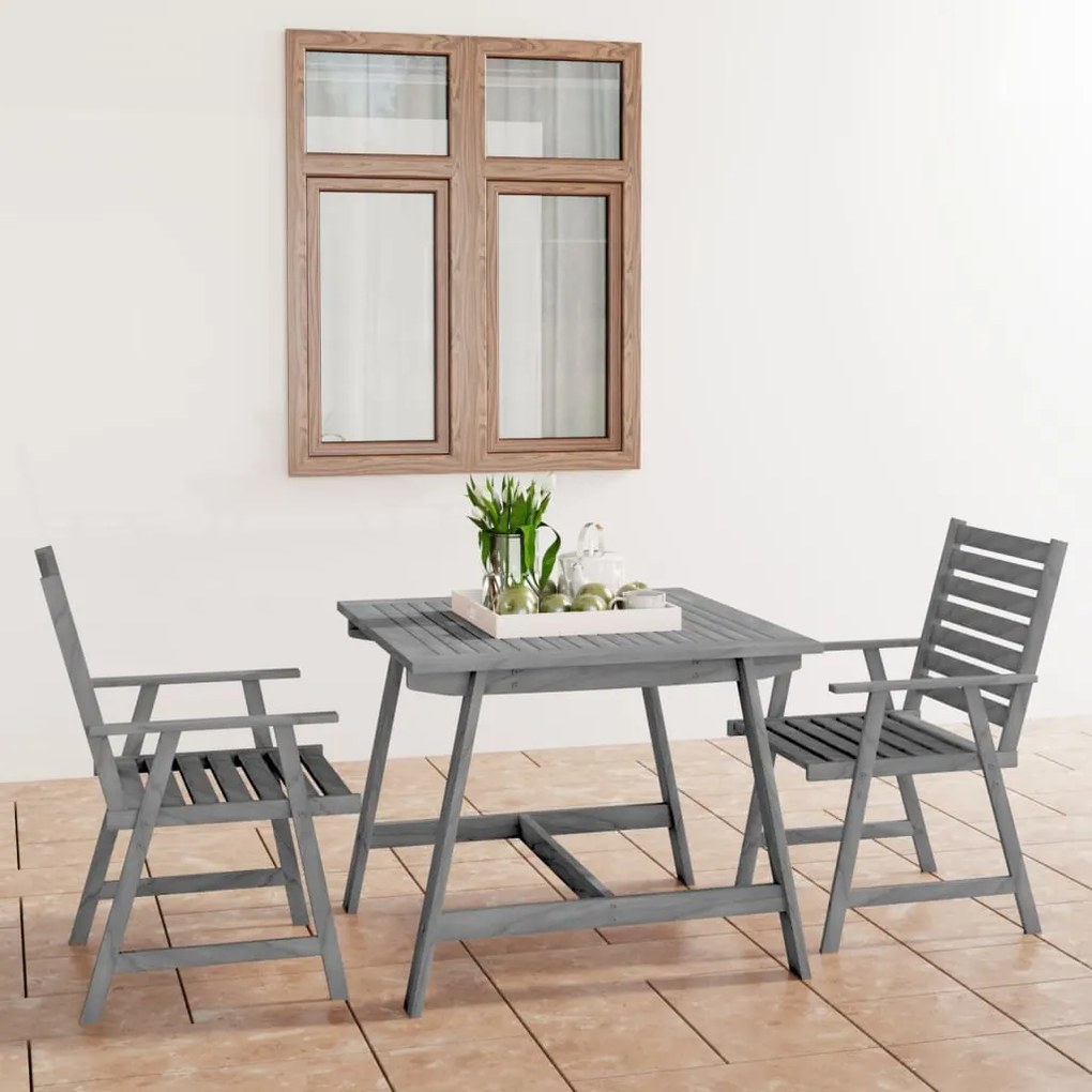 3057852 vidaXL Set mobilier de grădină, 3 piese, gri, lemn masiv acacia