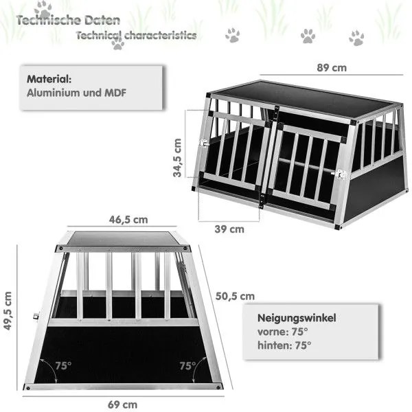 Cușcă de transport din aluminiu pentru câini 89 × 69 × 50 cm