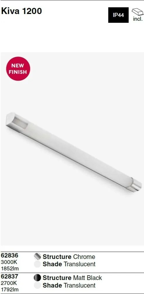 Aplica LED pentru baie IP44 KIVA 1200 negru 18W 2700K