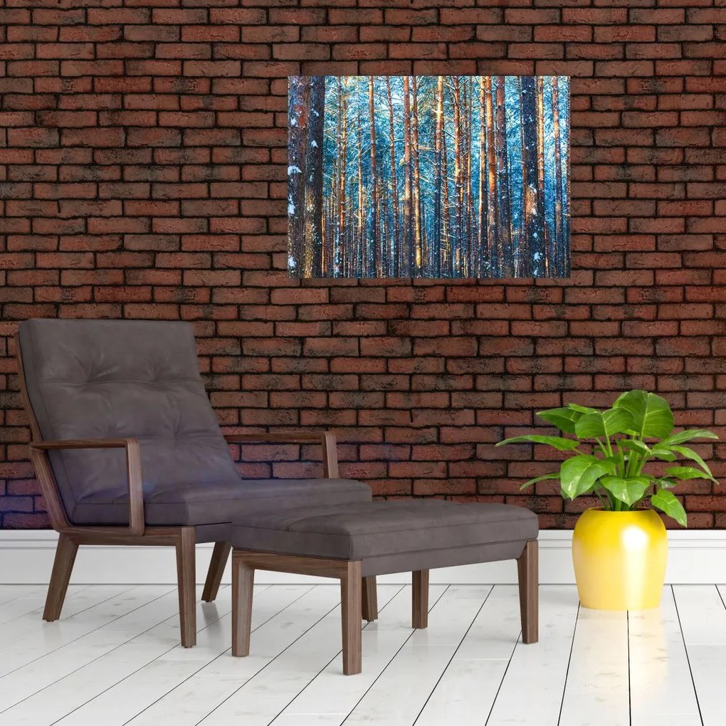 Tablou pe sticlă - Pădurea iarna (70x50 cm)