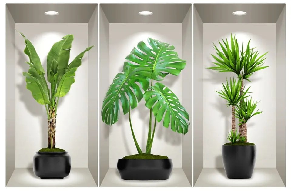 Set 3 autocolante 3D pentru perete Ambiance Green Plants