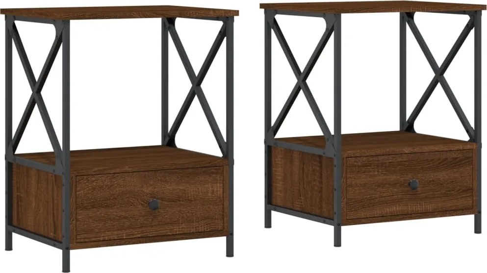 vidaXL Noptiere, 2 buc., stejar maro, 50x41x65 cm, lemn compozit