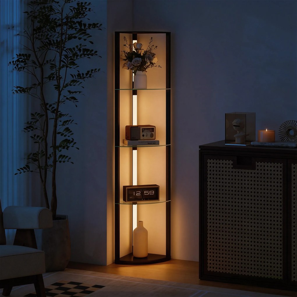 HOMCOM Lampă de podea cu 5 rafturi și lumină LED, 3 niveluri de luminozitate și întrerupător cu pedale, Negru | Aosom Romania