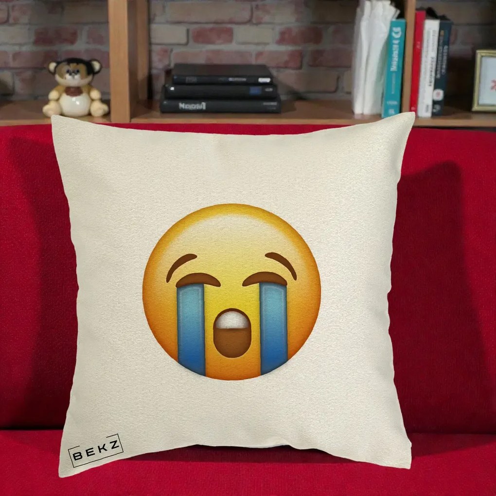 Perna Decorativa Emoji Plange, 40x40 cm, Ecru, Husa Detasabila, Perna Inclusa, BEKZ®