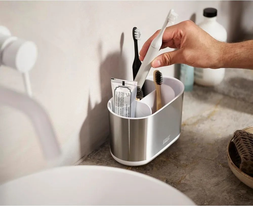 Suport pentru periuța de dinți argintiu din oțel inoxidabil Duo Steel – Joseph Joseph