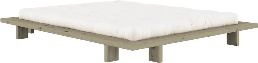 Pat matrimonial verde salvie din lemn de pin fără tăblie cu somieră 180x200 cm Japan – Karup Design