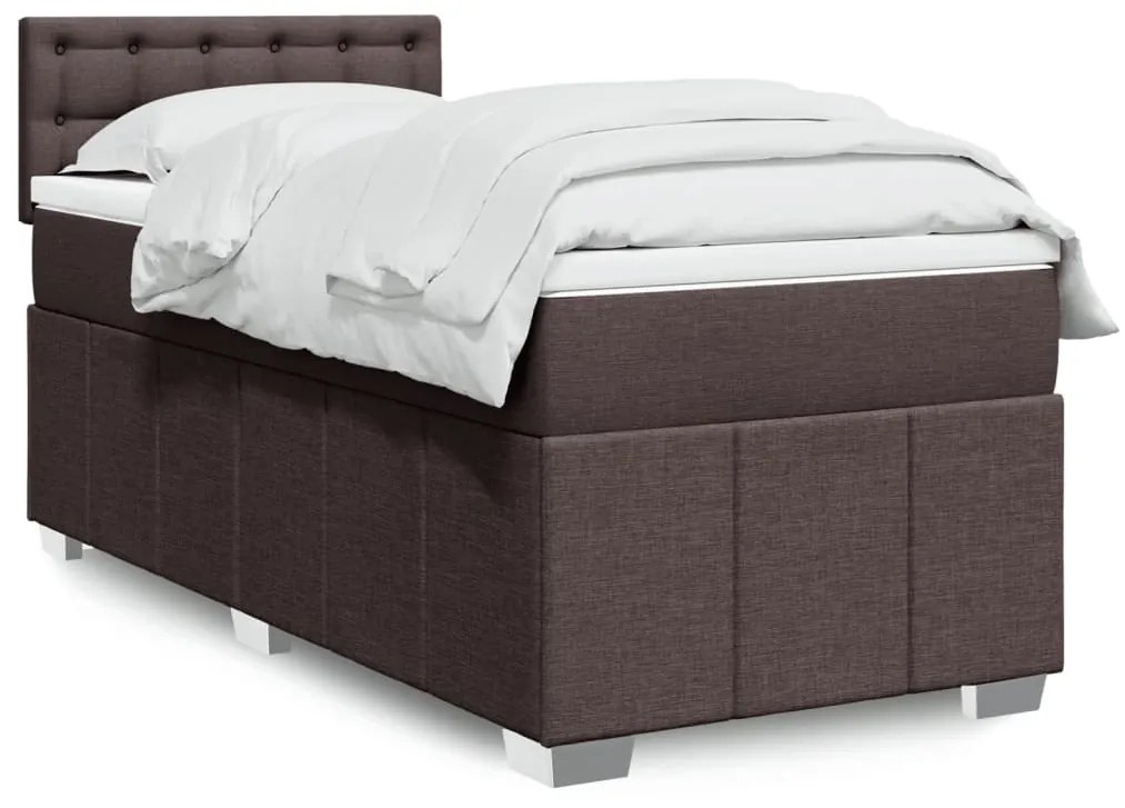 vidaXL Pat box spring cu saltea, maro închis, 100x200 cm, textil