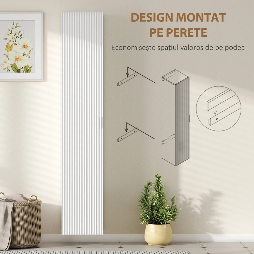 HOMCOM Dulap de Baie Suspendat Coloană cu Rafturi Reglabile și Închidere Soft Close, 30x31.5x160 cm, Alb | Aosom Romania