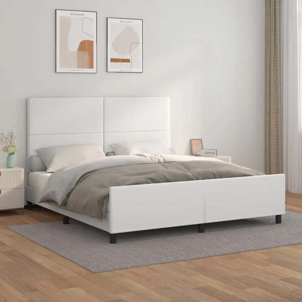 3125458 vidaXL Cadru de pat cu tăblie, alb, 160x200 cm, piele ecologică