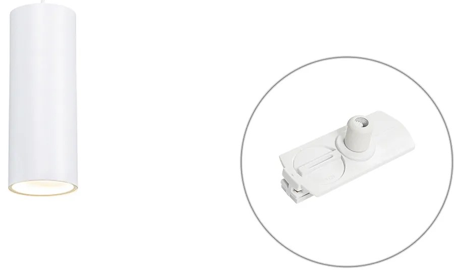 Lampă suspendată de designer albă, inclusiv adaptor pentru șină monofazată - Iconic Tubo
