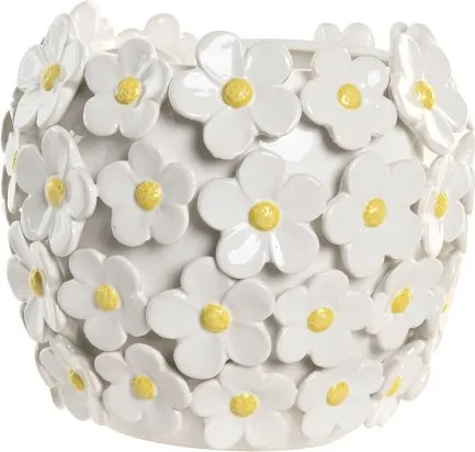 Vază decorativă margarete alb cu accente galbene din ceramică, "Marguerite"