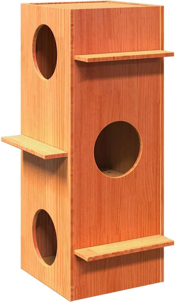 vidaXL Ceară pentru Casă pisici maro 43x43x90 cm Lemn masiv de pin