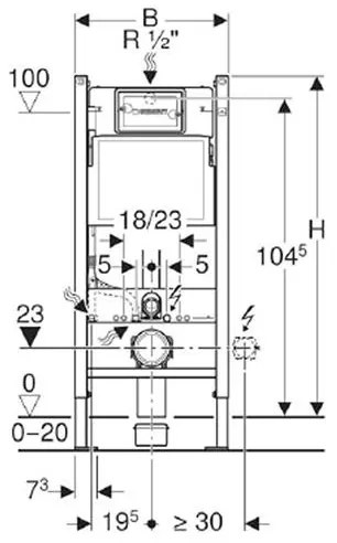 Set rezervor wc incastrat, Geberit, Duofix, si clapeta alba, Delta 51, pentru vase WC suspendate