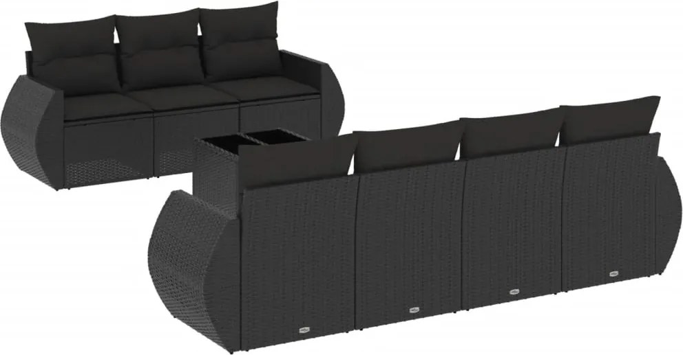 vidaXL Set mobilier de grădină cu perne, 8 piese, negru, poliratan