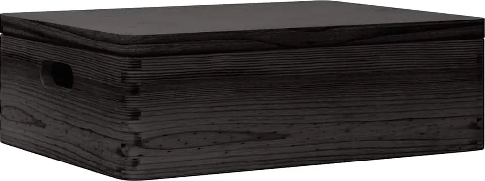 vidaXL Cutie din lemn cu capac și mânere negru lemn masiv de pin