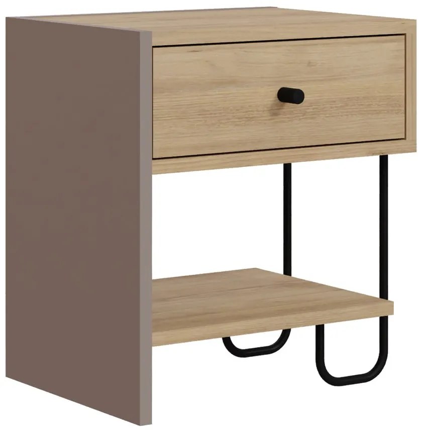 Noptieră cu rafturi cu aspect de lemn de stejar Saturne – Marckeric