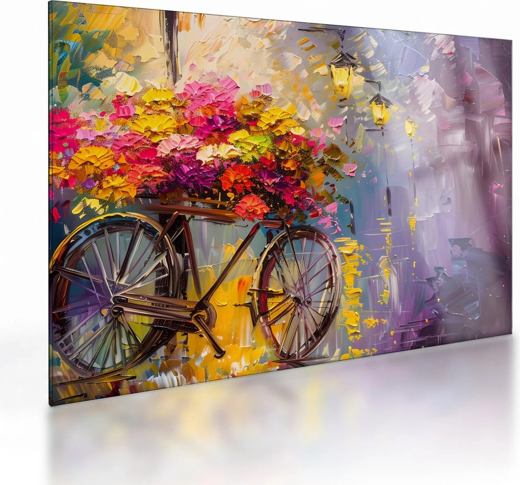 Tablou pe sticlă - Roată cu flori (70x50 cm)
