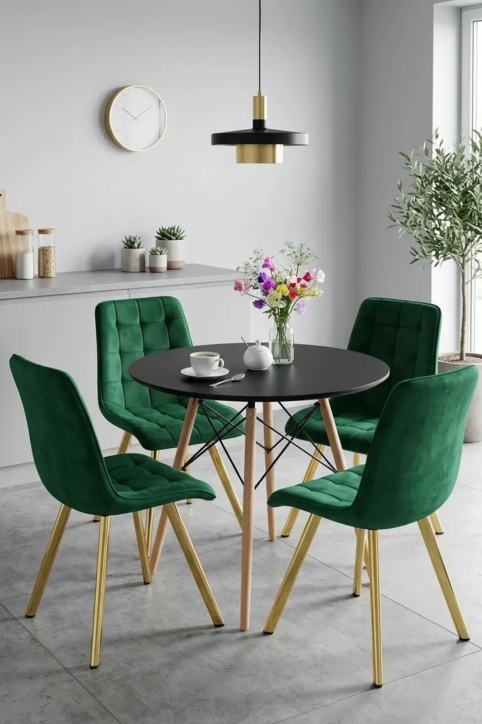 Scaun de masa CIEZA VELVET cu picioare aurii, verde