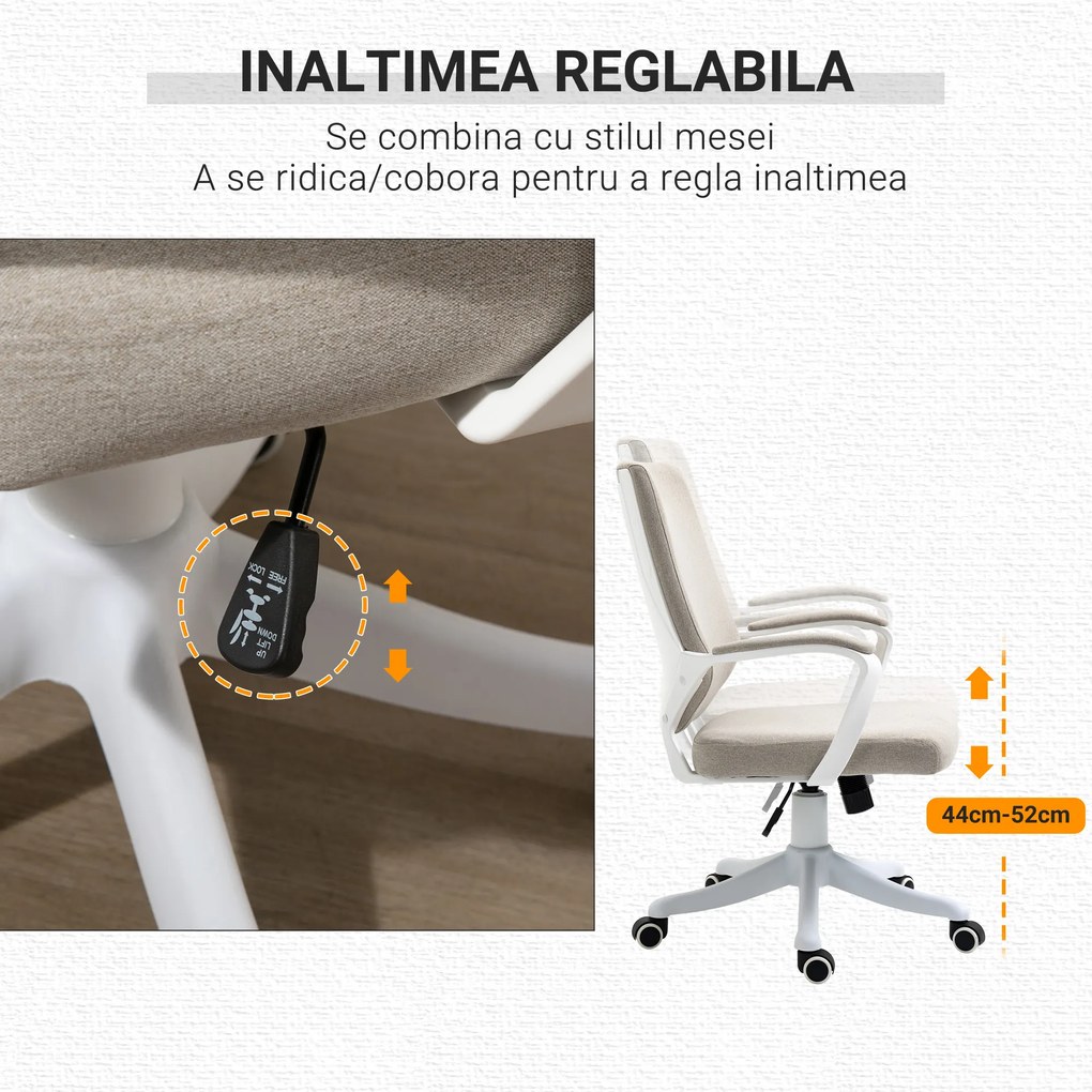Vinsetto Scaun Ergonomic de Birou, Reglabil în înălțime Pivotant 360° cu Legănare, 62x69x92-100 cm, Bej | Aosom Romania