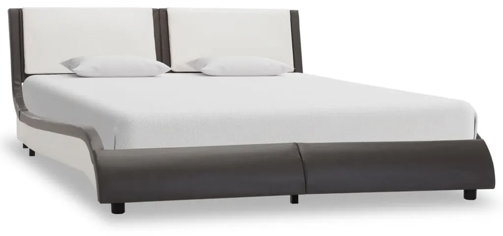280460 vidaXL Cadru de pat, gri și alb, 135x190 cm, piele ecologică