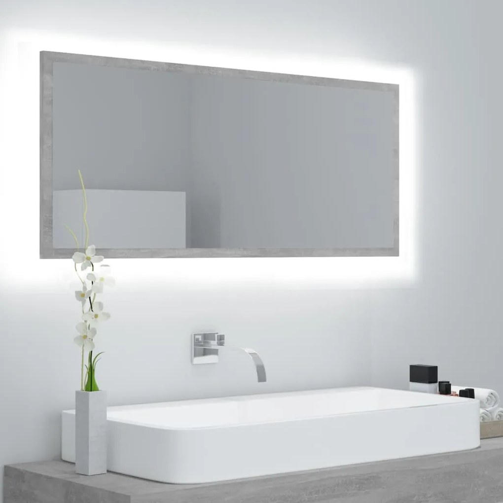 804944 vidaXL Oglindă de baie cu LED, gri beton, 100x8,5x37 cm, acril