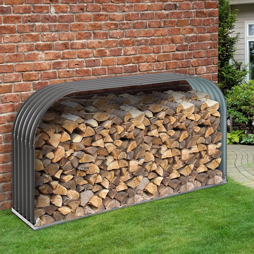 Outsunny Suport de lemne de foc, rezistent la intemperii, din oțel, 212 cm x 46 cm x 112 cm, Gri | Aosom Romania