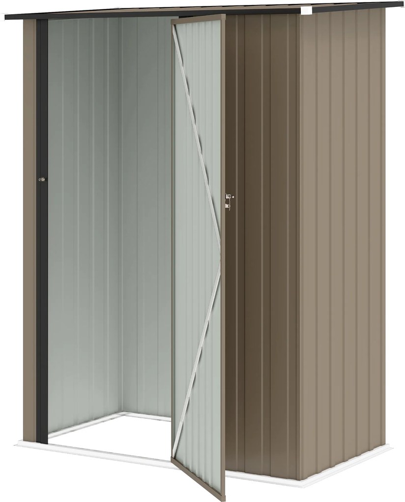 Outsunny Căsuță de Grădină 1.07m² din Oțel Zincat, Depozit pentru Unelte cu Ușă Blocabilă, Acoperiș Înclinat, 142x86x189 cm, Maro | Aosom Romania