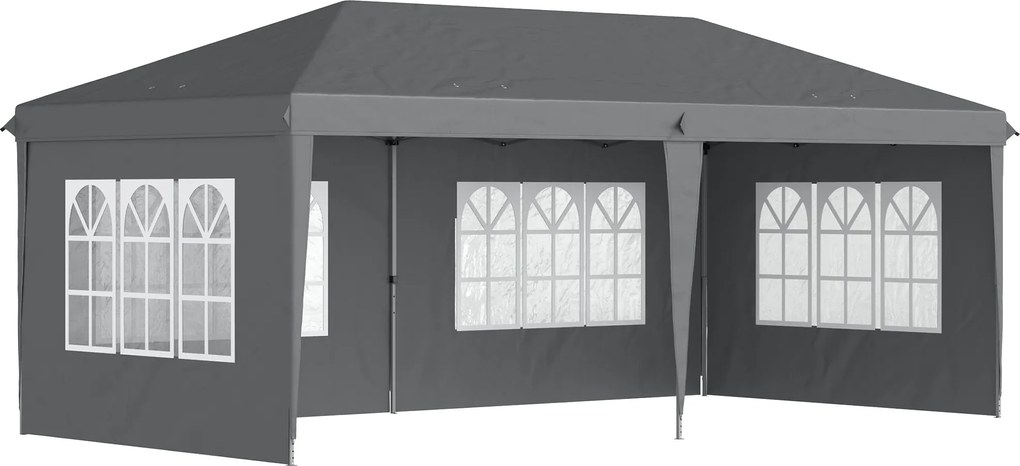 Outsunny Tonelă pop-up pliabilă - cort pentru recepții - 3 x 6 m 3 laturi demontabile gri | Aosom Romania