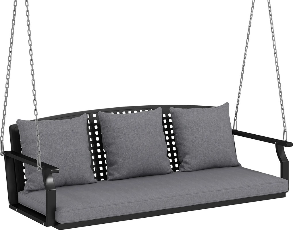 Outsunny Balansoar pentru verandă 3 locuri, bancă de grădină cu 3 perne pentru spate, pernă de șezut, dispozitiv de suspendare, Gri | Aosom Romania