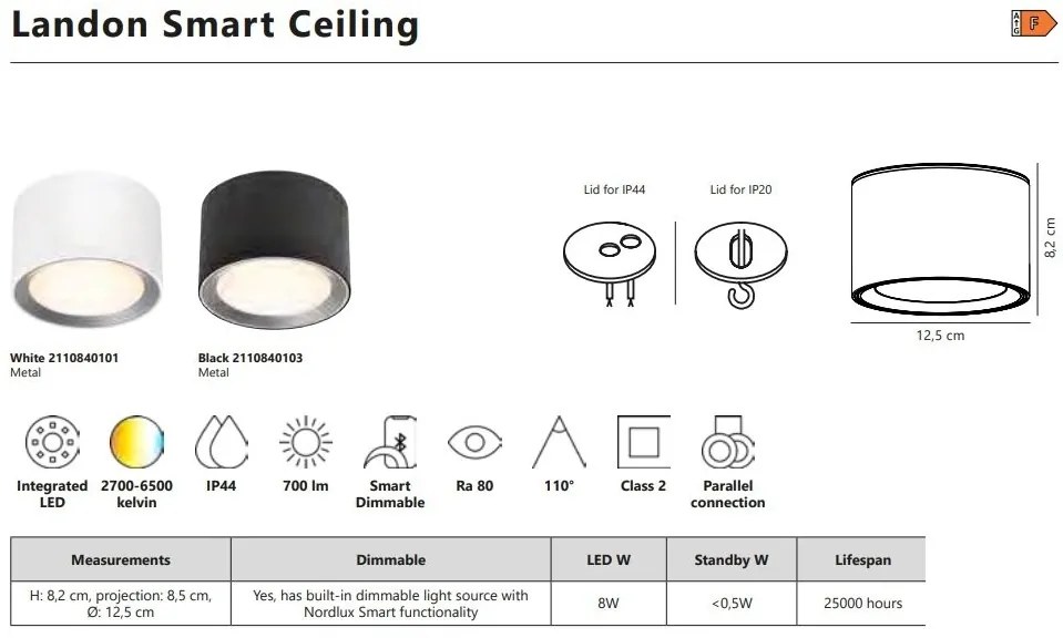 Spot aplicat LED CCT, IP44 Landon 8 Smart White
