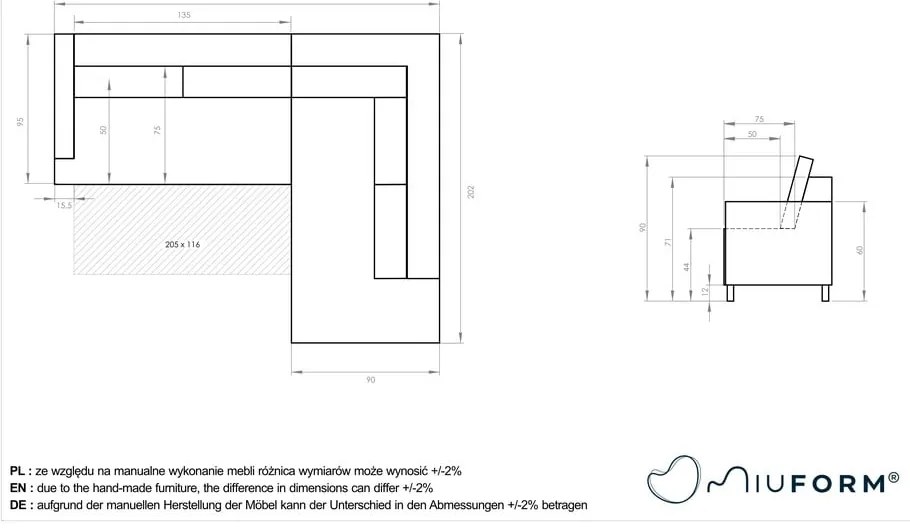 Colțar bej extensibil/cu spațiu de depozitare (cu colț pe partea stângă/în formă de ”L”) Scandic Lagom – Miuform