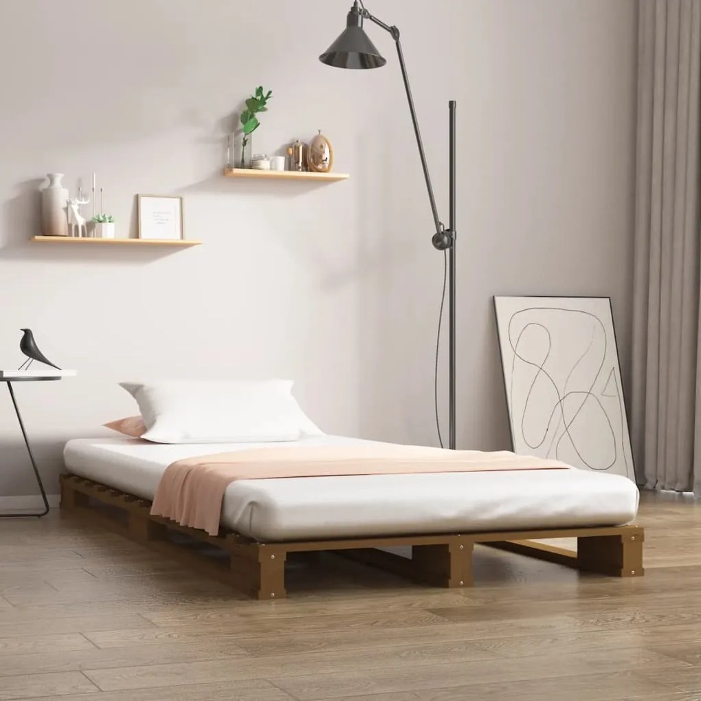 821420 vidaXL Pat din paleți Single 2FT6 maro miere 75x190 cm lemn masiv pin