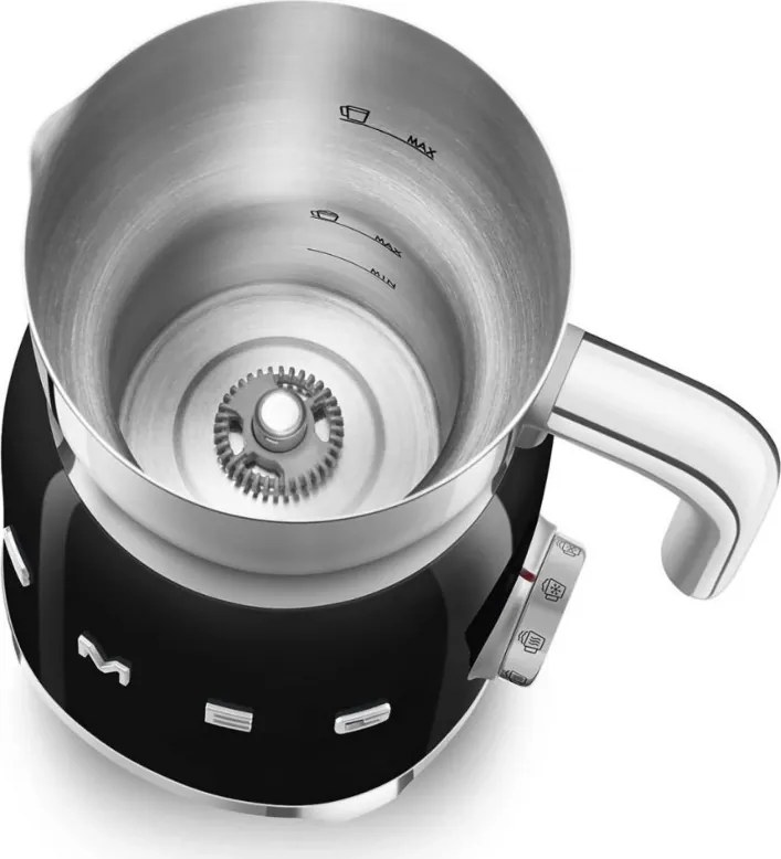 Aparat pentru spumarea laptelui Smeg MFF11BLEU, 500 W, 600 ml, 8 programe, Cana detasabila, Oprire automata, Negru