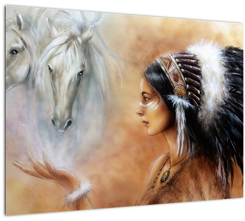 Tablou pe sticlă - Farmecele indienilor (70x50 cm)