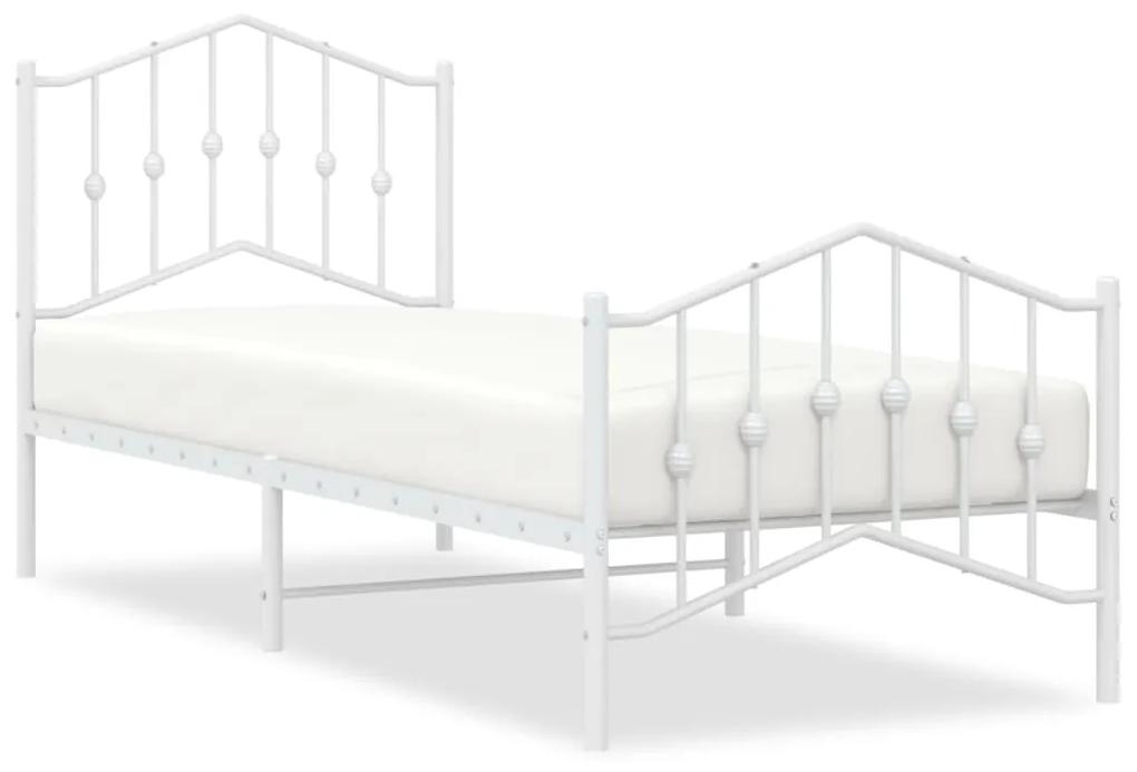 373849 vidaXL Cadru de pat metalic cu tăblie de cap/picioare, alb, 90x200 cm